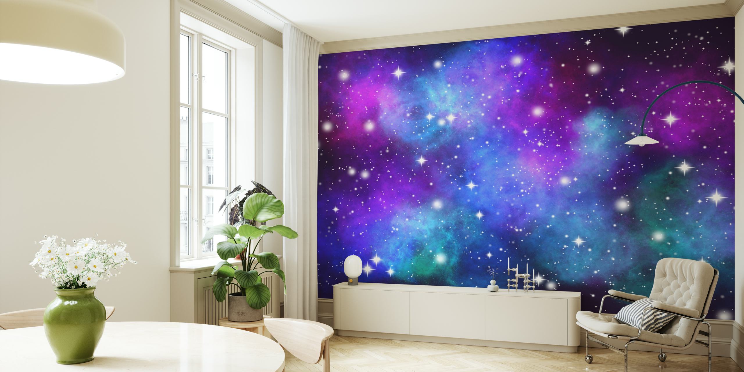 Galaxy 7 wall mural depicting vibrant cosmic nebula with twinkling stars